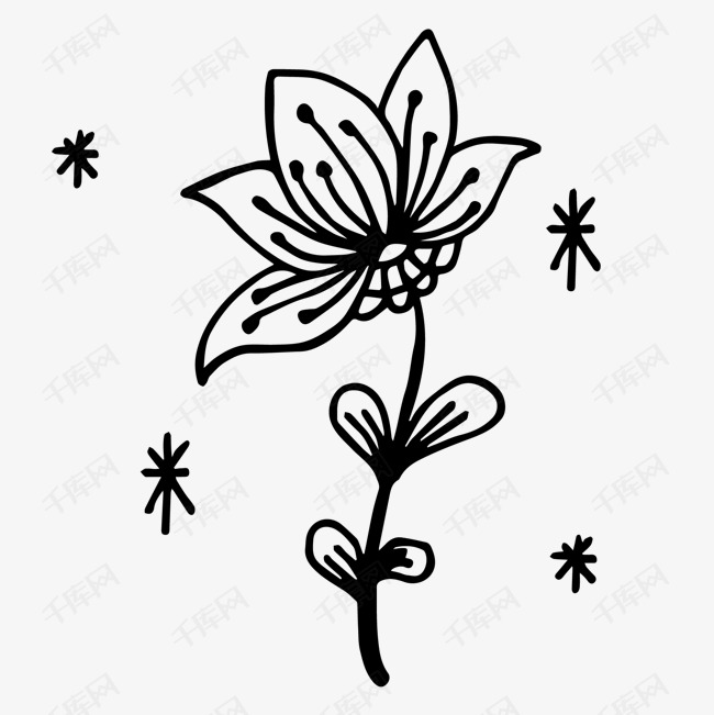 叶子花朵黑白矢量图设计