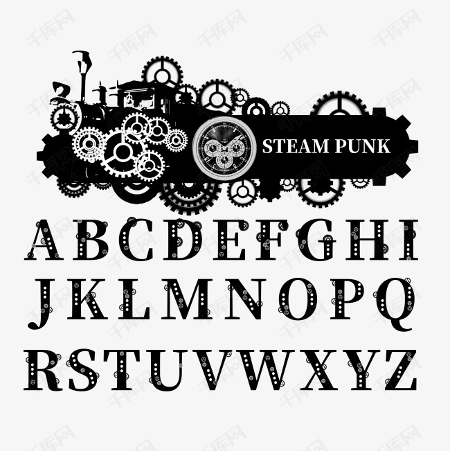 26个蒸汽朋克字母矢量素材