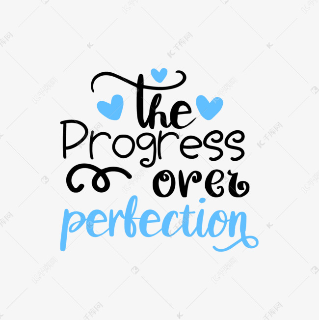 svg黑色卡通进步完美英文艺术字蓝色爱心插画