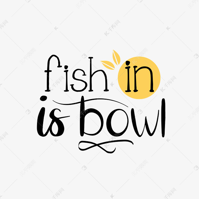 svg手绘鱼在碗里黑色英文字母字体设计插画