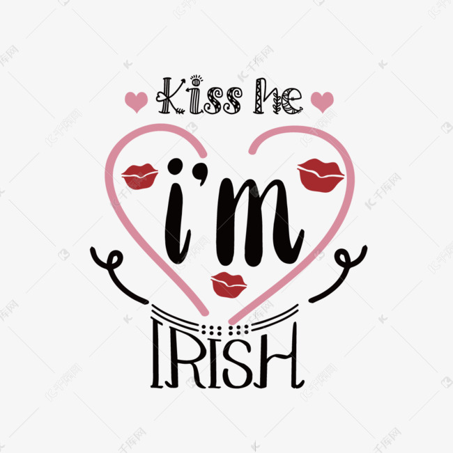 svg黑色花体吻我我是爱尔兰人手绘爱心嘴唇短句