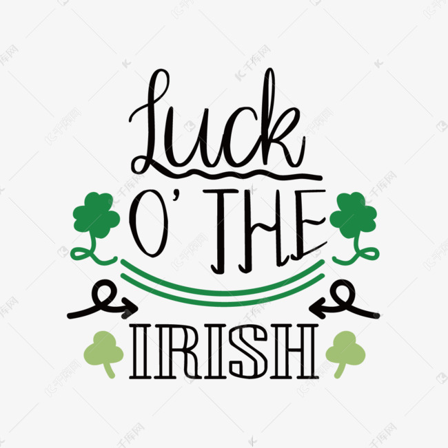 svg黑色幸运或者爱尔兰人手绘三叶草短语