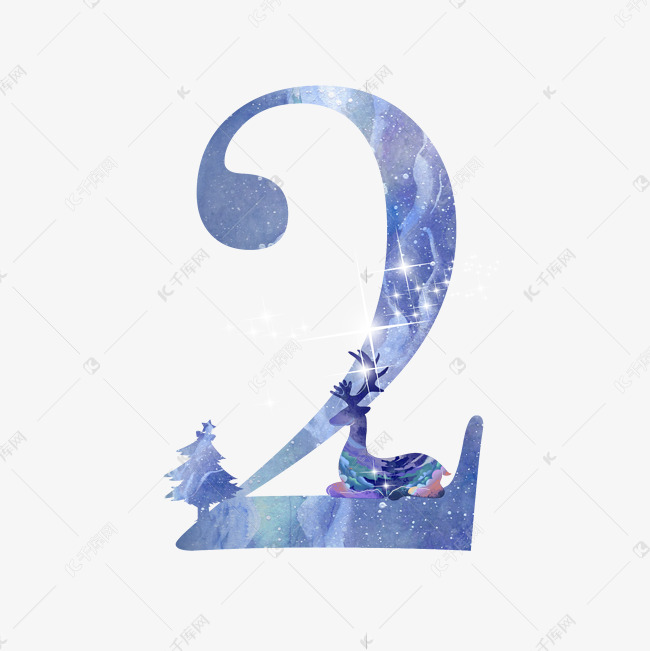 梦幻蓝色麋鹿圣诞节数字2
