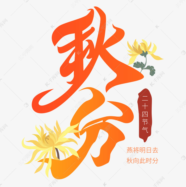 秋分菊花艺术字矢量图