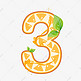 卡通橙子橙汁叶子数字3