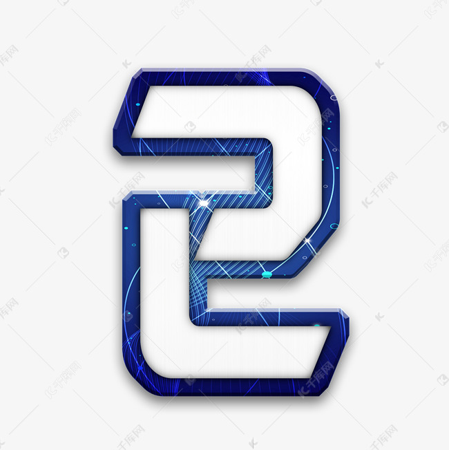 蓝色科技倒计时数字2艺术字设计图片-千库网