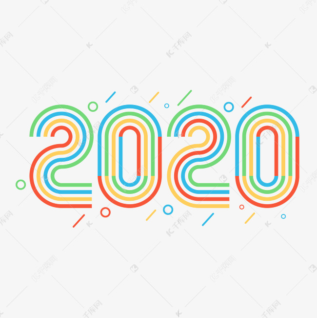 2020新年鼠年彩色线条数字字体