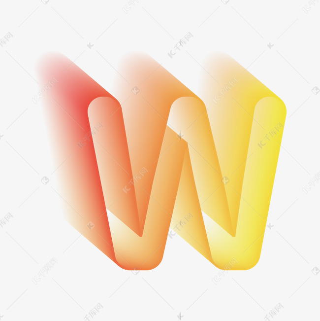 矢量唯美渐变立体字母w