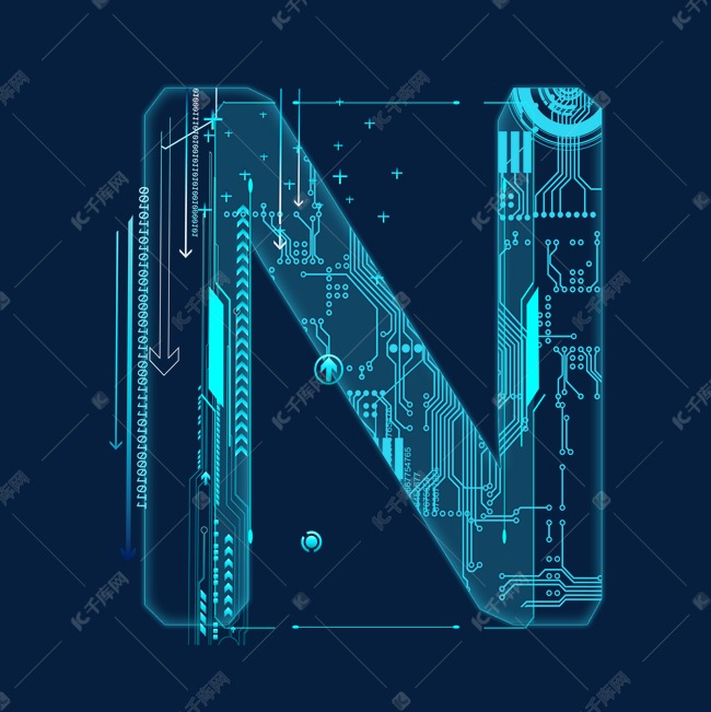 蓝色科技线条PSD字母N