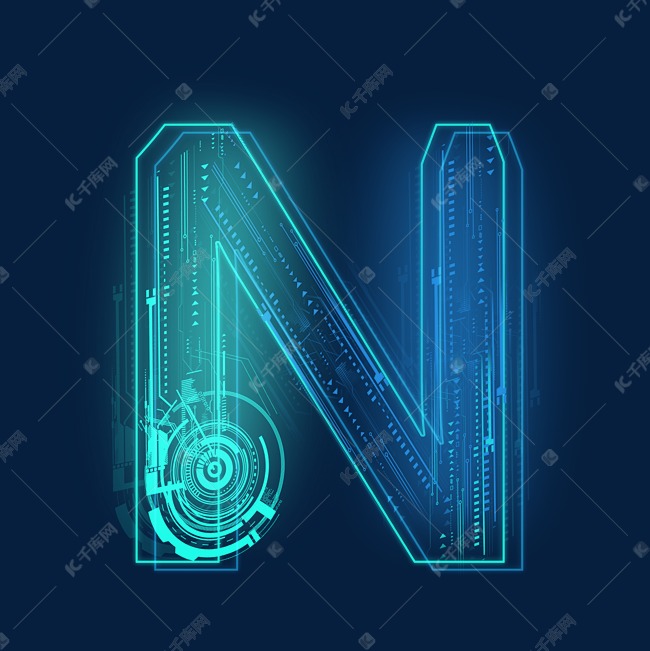 科技线条蓝色绿色字母N