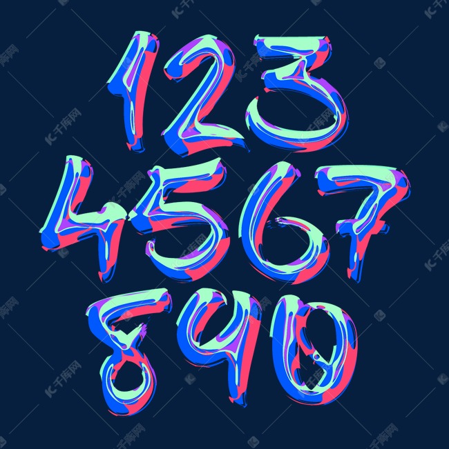 紫色光感渐变酸性数字0123456789镭射效果字体设计