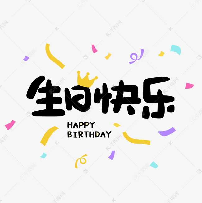 生日快乐卡通可爱标题字字体设计