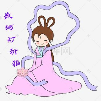 中秋节卡通手绘嫦娥放河灯祈福表情包