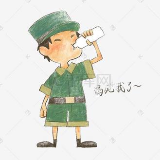 手绘新生男孩军训表情包渴死我了插画