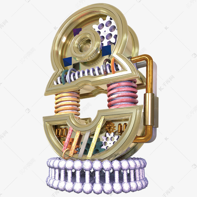 八数字8倒计时机械风金色立体电商大气促销文字png加c4d素材