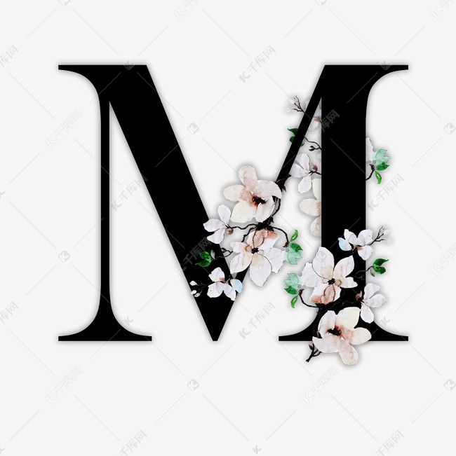 奢华大牌中国风花朵字母M装饰