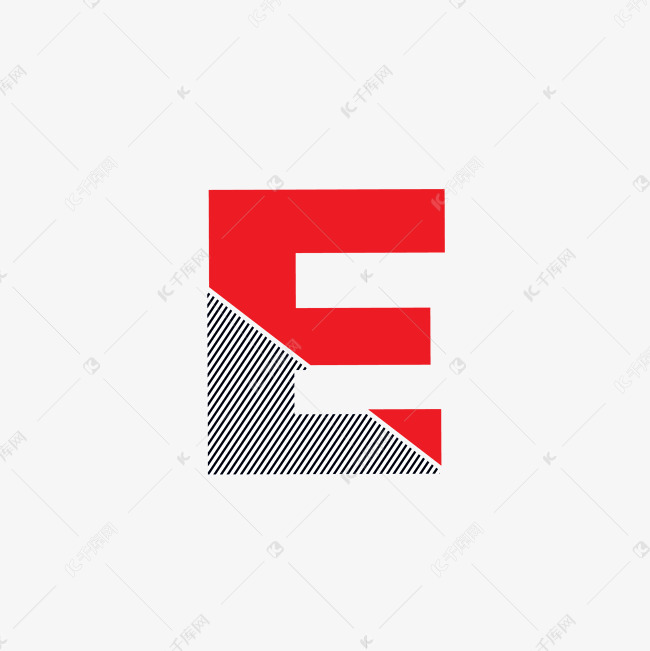 红与黑切割状条纹时尚字母E