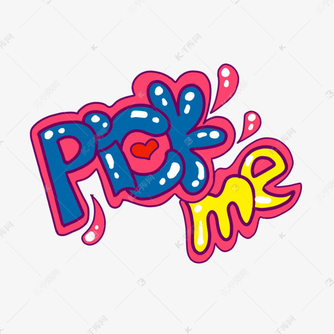 pickme英文手绘可爱卡通风格