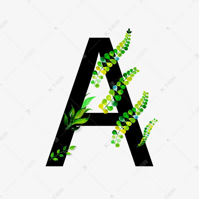无衬线体字母a中国风植物艺术字设计图片-千库网