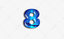 蓝色玻璃宝石质感数字8