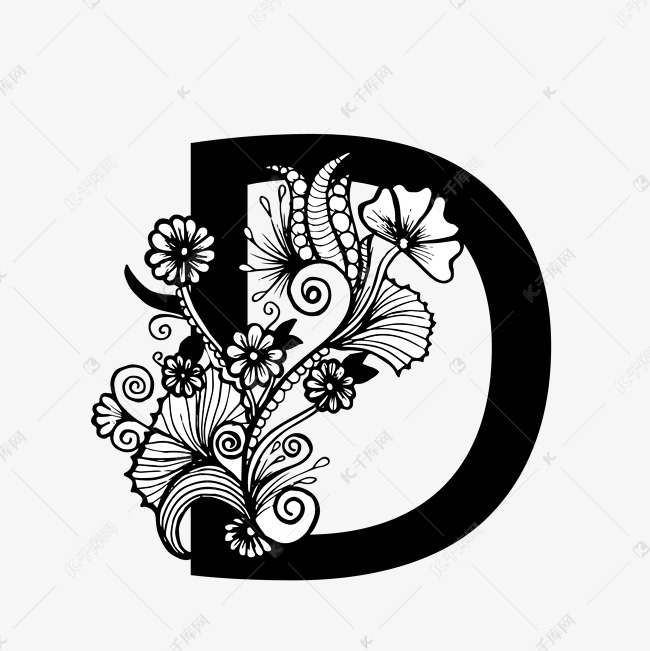 黑白奢华字母d艺术字