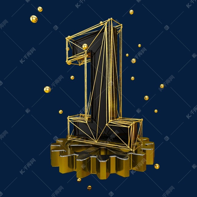 黑金钢铁框架立体炫酷c4d倒计时数字1