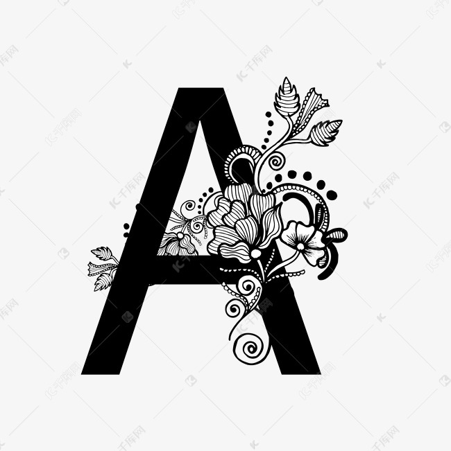 卡通黑白奢华雕花字母a艺术字