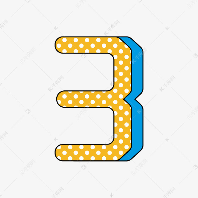 卡通趣味波点小清新创意海报电商派对艺术字数字3