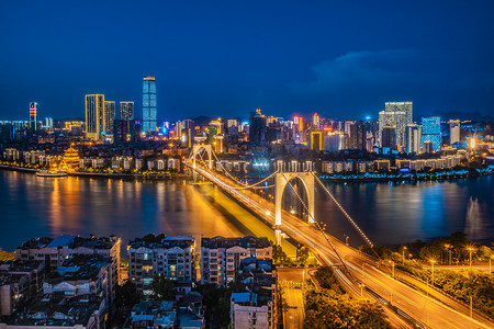 柳州洋紫荆摄影照片_柳州红光大桥夜景摄影图