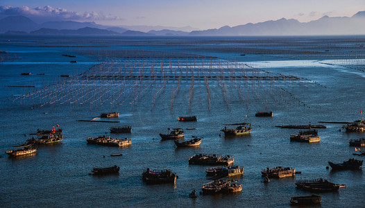 福建霞浦海上渔船摄影图