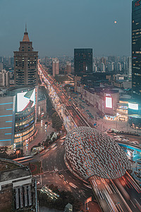 城市圈摄影照片_上海建筑商圈夜景五角场摄影图