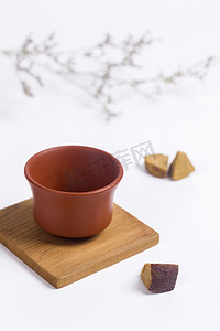 紫砂壶盖摄影照片_茶杯橘红摄影图
