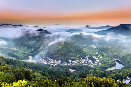 朝霞摄影照片_山脉和云海摄影图