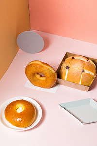 点心甜甜圈和面包摄影图 