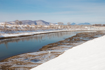 冰天雪地河流摄影图