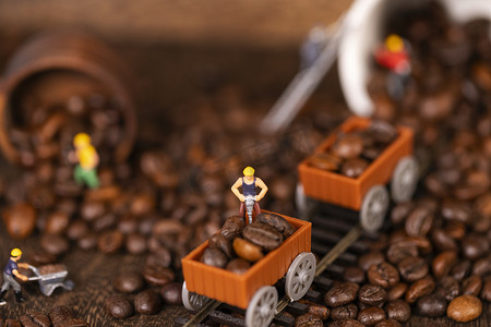 茶壶与咖啡矢量摄影照片_咖啡咖啡豆摄影图