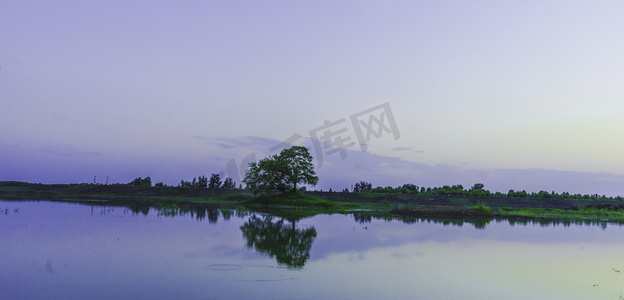 蓝调时光大树河流摄影图