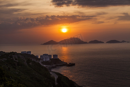 台州海边夕阳摄影图