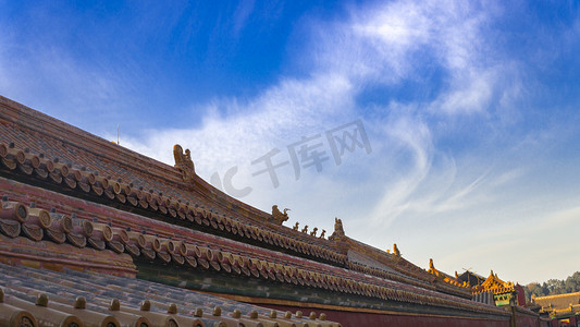 国庆七天乐摄影照片_北京天安门故宫城楼风景年兽琉璃瓦摄影图