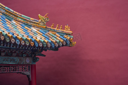 竖版证书中国风摄影照片_故宫神兽古代建筑屋檐脊兽城墙摄影图