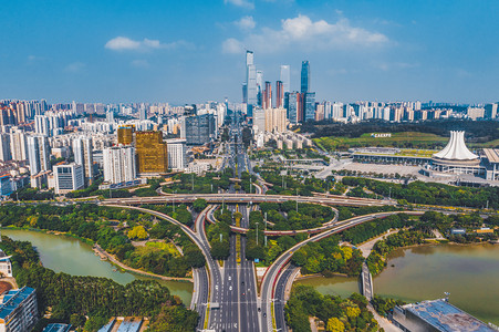 南宁手绘地图摄影照片_南宁竹溪立交城市风光摄影图