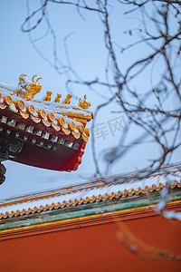 古城墙雪景摄影照片_故宫屋檐雪景摄影图