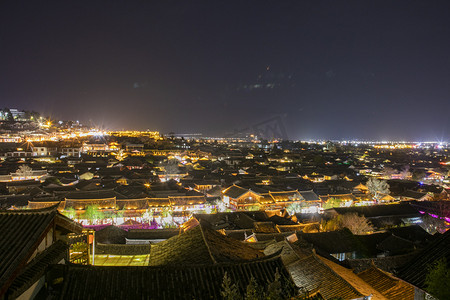 云南古城摄影照片_古城夜景夜景摄影图