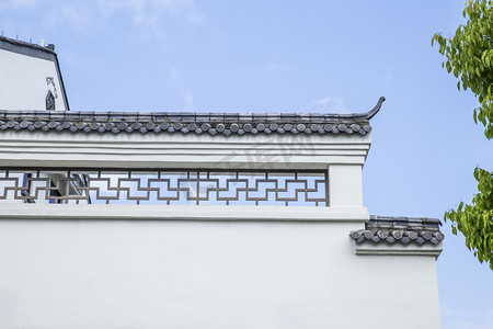 中式背景墙摄影照片_中式建筑摄影图