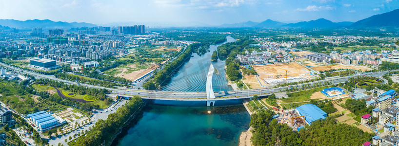 南京建筑剪影摄影照片_航拍城市风光漓江南洲大桥桂林风景摄影图