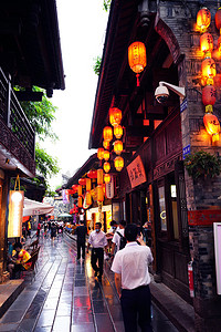 红灯笼摄影照片_成都锦里特色美食街摄影图