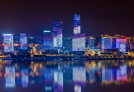 航拍城市夜景摄影照片_城市夜景大气cbd航拍图摄影图