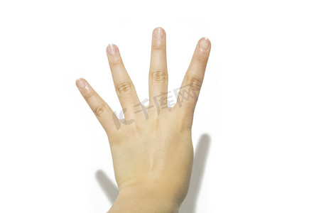 手势指示摄影照片_数字四的手部手势特写
