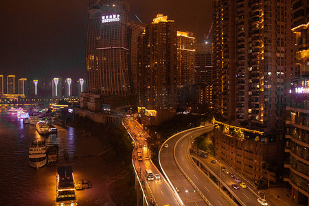 城市夜景道路摄影照片_重庆夜景道路车流摄影图