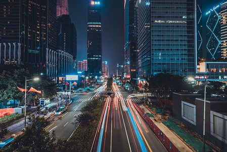 夜景道路摄影照片_深圳道路车流线摄影图